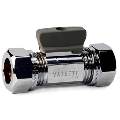 Vatette förkromad kulventil med vred Vatten Vatette kulventil (minikulventil) , klämring x klämring