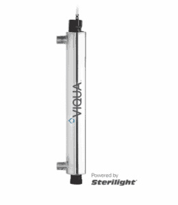 Filtrena UV-Ljus Vatten Vatten desinficeras när det strömmar genom en rostfri kammare som innehåller en UV-lampa