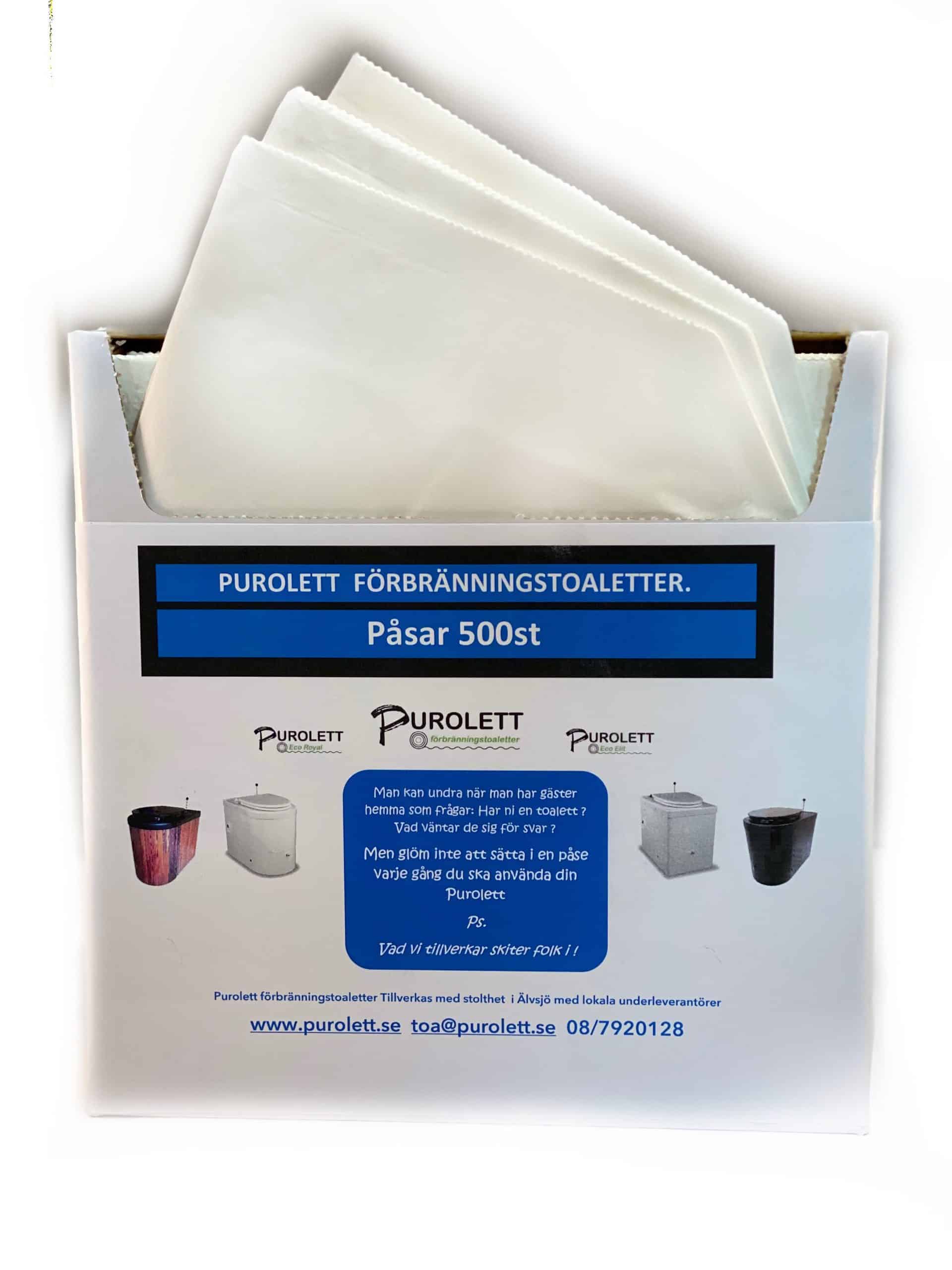 Påsar till förbränningstoaletter - 500st Avlopp Detta är standardpåsar, passar våra modeller, Purolett Eco Royal och Purolett Eco Elit
