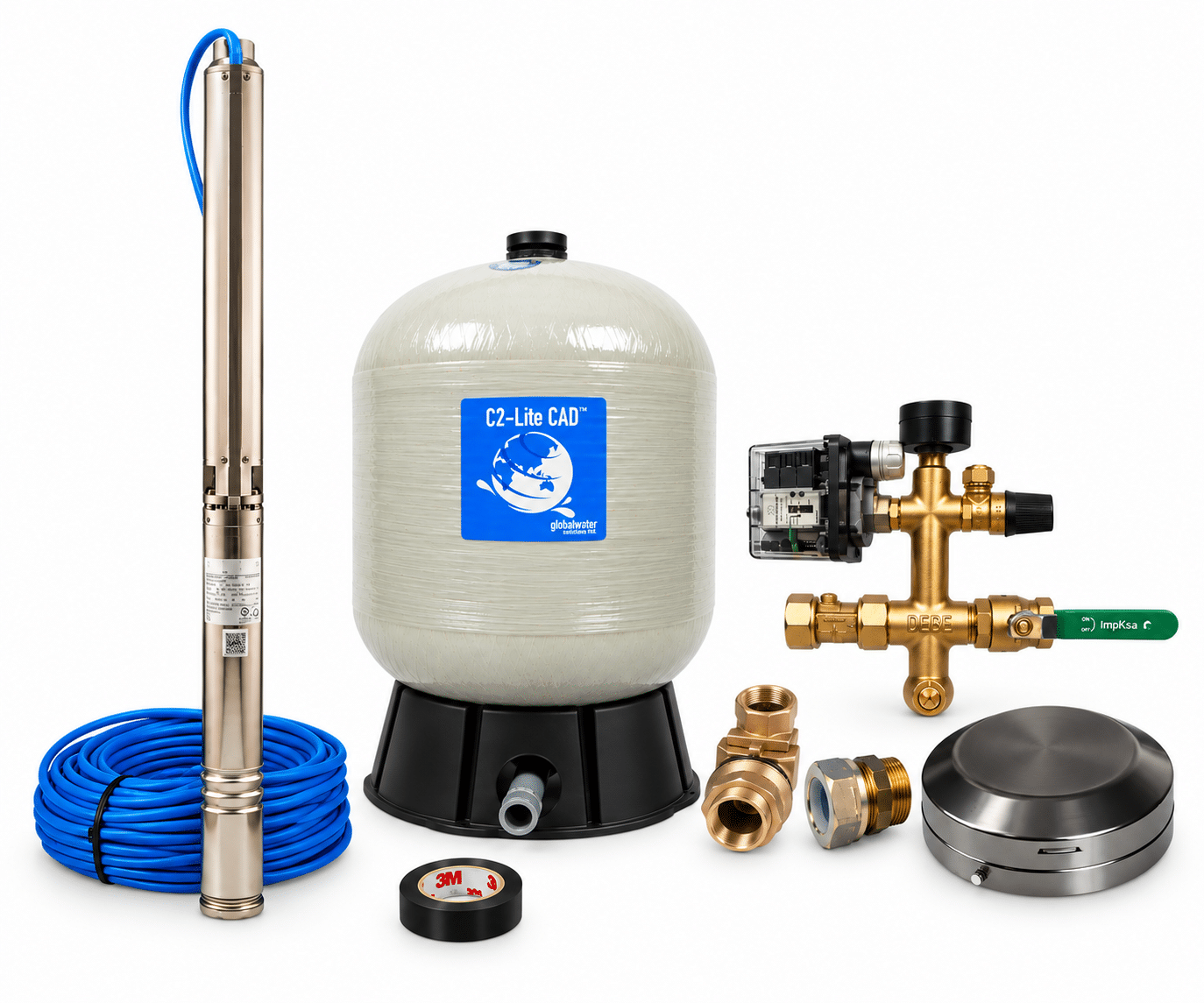 Komplett pumppaket för borrad brunn – DEBE DB3 med 60L hydropress - Bild 1